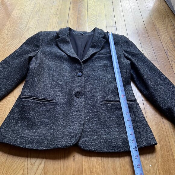 Theory Size 12 Gray Kiersten K Strategy Wool Cotton Blend Tweed Blazer Jacket - Picture 10 of 16